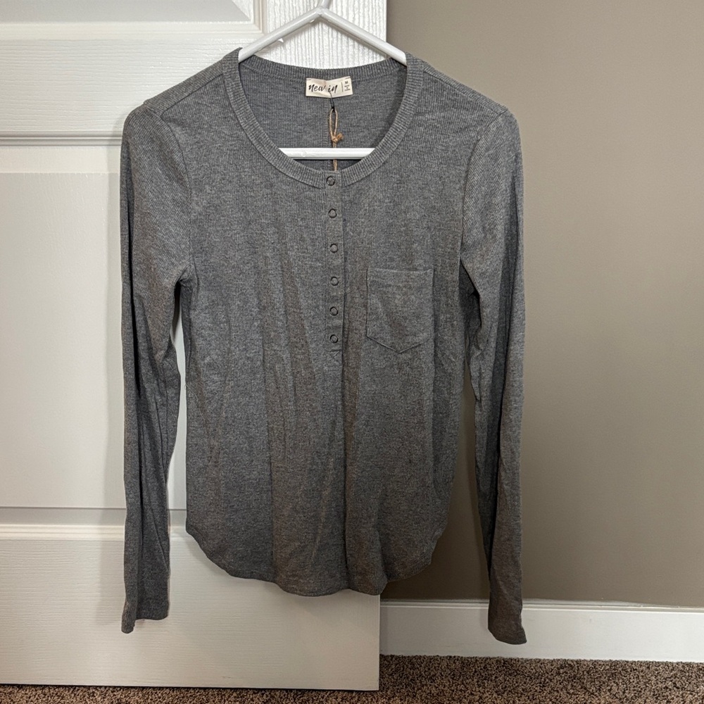 Gray Long Sleeve Henley Shirt